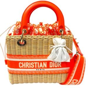 Dior Orange and Tan Woven Shoulder Bag